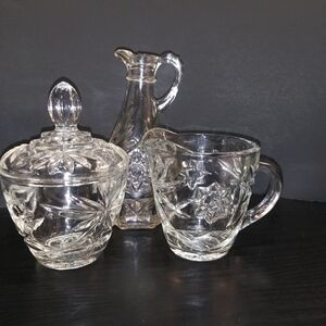 Anchor Hocking EAPG Star of David Creamer Sugar With Lid And Cruet